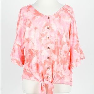 Girls Pink Tie-Dye Print Flared S/L Top NWT